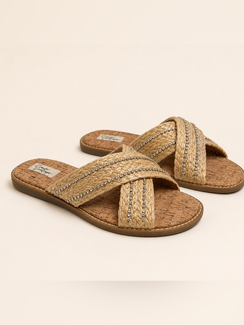 Crown Vintage Women’s Sandal Slides sz 8 Straw Bohemian NEW # box 926